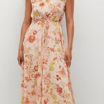 Mango MNG BY  Floral Textured Belted‎ Midi Dress NWOT Sz 4 Photo 0