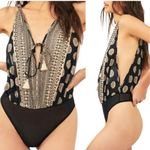 Free People NEW  Soul of the Sun Sleeves Cottagecore Boho Bodysuit Black Combo XL Photo 12