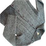 LL Bean Blue Gray Cable Marled Collar Button Wool Blend Cardigan Sweater MEDIUM Photo 1