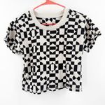 Free People  Movement Crop Top Size Small Black S/S Tee Cotton Geometric Pattern Photo 0