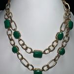 NY Designs Green Stone and Stressed‎ Silver Gold Statement Necklace Photo 0