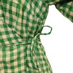 Old Navy  Above The Knee Linen Waist-Defined Wrap Gingham Dress Green Medium Photo 7