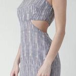 Forever 21 NWT Women Navy and Off White Striped Cut Out Back Sheath Dress Sz L # Photo 0