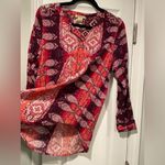 Lucky Brand Pink Purple Henley Popover Paisley Flowy Boho Peasant Top Size S Photo 2