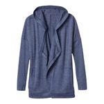 Athleta  Blissful Wrap Sweater Medium Blue Open Cardigan Hood Pockets Thumb Holes Photo 2