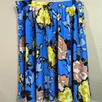 Vivienne Tam Women's  Blue Yellow Tan Floral Knee Length Skirt Sz 12 Unlined Y2K Photo 0