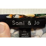 Sami & Jo  Size XL Navy Blue Floral Boho Trim Short Sleeve Stretch Maxi Dress Photo 4