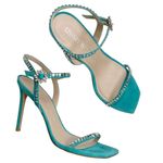 Stuart Weitzman  Gemcut Sandals Women’s Size 9 Blue Suede Embellished Heels Photo 1