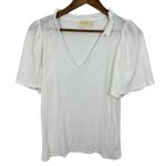 Nation Ltd  Tierra Flirty Tee White Ruffled Neck Flutter Sleeve V Neck T Shirt Photo 2