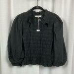Love The Label Anthropologie Black Smocked Puff Sleeve Blouse Sz.S NWT Photo 5
