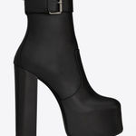 Saint Laurent Mina Cherry Buckle Platform Booties in Smooth Leather Size 39 Photo 0