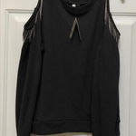 Ny Collection  Black Cold Shoulder Sweatshirt with Chain Accents Photo 0