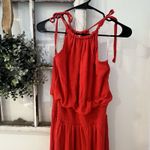 Maurice's NWT Smocked Waist Shark Bite Halter Neck Midi Dress Red Sundress XS Photo 4