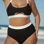 Berlook Contrast Trim Plus Size Bikini Top and Bottom 55 Black Photo 1