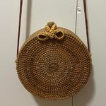 Vintage Handwoven Round Rattan Purse Brown Photo 0