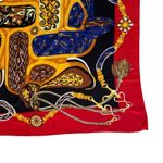 Vintage Equestrian Print Silk Scarf – Red/Gold/Blue – Square 4.5” Blue Photo 4