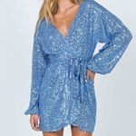 Princess Polly  Blue Sequin Long Sleeve Dress Photo 5