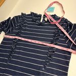 Hayden Imperfect NWT top navy white stripe long sleeve front ruffle cotton blend Photo 5