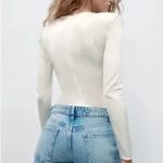 ZARA Satin Effect Ruched V-Neck Bodysuit Women's XL Ivory Boho Hippie Y2K Retro Photo 2