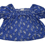 MELLODAY  Shirt Womens‎ Large Blue White Floral Puff Sleeve Smocked Blouse Top Photo 0