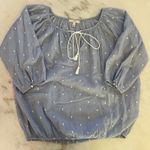 J.Crew Blue White Dotted Peasant Blouse Top Womens XS Tie Neck Elastic Hem Photo 3