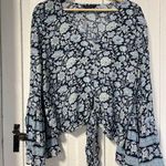 American Eagle NWT  floral tie front blouse with bell sleeves size Large Photo 0