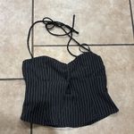 Princess Polly  Luca Pinstripe Black White 2 Button Halter Top Photo 1
