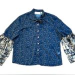 La Bellum  Hillary Scott print blouse Bell Sleeves Navy Tie at neck Women’s Size M Photo 11