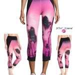 Betsey Johnson Palm Tree and Beach Yoga Capris Legging, Black, Pink, XS, S Photo 7