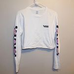 Vans  White Long Sleeve Tee with Floral Accents Y2K streetwear checkered top Photo 0