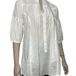 Retro Women’s Size M White Cotton Placket Henley Pocket Front Tunic Shirt Size M Photo 1