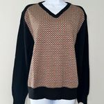 Messagerie Womens V Neck Sweater 100% Merino Wool Long Sleeve Checkered Black Size M Photo 0