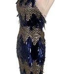 L'ATISTE Metallic Halter Honeycomb Dress Blue Gold Size Medium NWT Photo 3