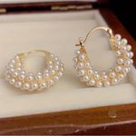 18k gold finished with imitation pearl hoops Photo 1