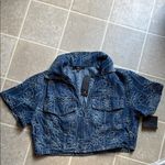 Blue Floral Denim Crop Top and Skirt Set Size L Photo 4