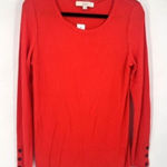 Loft NWT  Ribbed Bright Candy Apple Red‎ Long Sleeve Top Large Crew Neck Stretch Photo 0