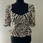 SheIn Zebra print silky sweetheart neck line puff sleeve smocked back blouse Photo 0