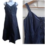 Nordstrom Signature Navy Blue Cotton Pocket Midi Sun Dress Size 4 Loose Hem Photo 1