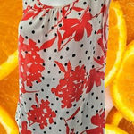 Nine West White with Red Plants and Block Dot Blouse XL Photo 0