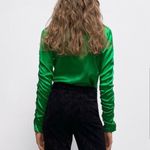 ZARA green Button Up Satin Blouse Photo 1