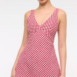 Abercrombie & Fitch NWT  V-Neck Linen-Blend Mini Dress Red Gingham Small Photo 0
