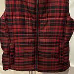 CHAPS  Red Plaid Puffer Vest Faux Fur Collar Winter Holiday Size Sm Photo 3