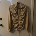 Pretty Little Thing Stone Textured V-Neck Ruched Long Sleeve Top 4 Bodycon Casual Photo 2