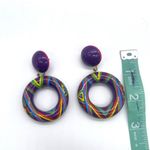 Art Deco Wooden Dangle Earrings Purple Photo 1