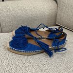 Aquazzura Sunshine‎ Royal Blue Suede Lace Up Pom Pom Tassel Espadrilles Size 36 Photo 4