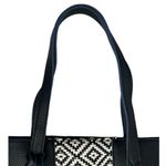 Expressions NYC  Vegan Pebbled Leather Black White Blue Woven Insert Purse Tote Photo 2
