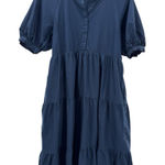 English Factory  Midi Dress‎ Women Blue Puff Sleeve Boho Preppy Cottagcore Medium Photo 0