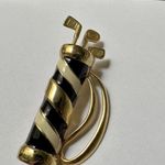 Golf Bag With Clubs Gold Tone Cream/Black Brooch Pin Golfing Perfect For Golfer Photo 2