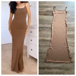 Bodycon Maxi Dress Square Neck Brown Small Stretch Fitted Party Brown Photo 1