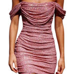 Hello Molly  Frequent The Club Pink Rose Gold Sequin Off Shoulder Mini Dress 2 Photo 0
